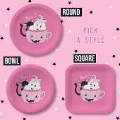 可愛不気味いピンクのハロウィーン紙プレート-幽霊猫 ペーパープレート