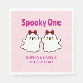 可愛不気味い双子の女の子ハロウィーン1歳の誕生日 スタンダードランチョンナプキン