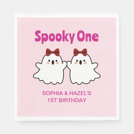 可愛不気味い双子の女の子ハロウィーン1歳の誕生日 スタンダードランチョンナプキン (正面)