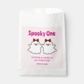 可愛不気味い双子の女の子ハロウィーン1歳の誕生日 フェイバーバッグ (正面)