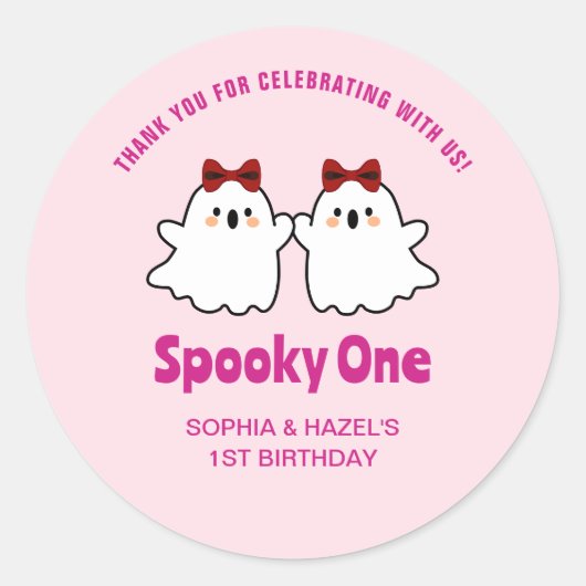 可愛不気味い双子ハロウィーン1歳の誕生日のお願い ラウンドシール (正面)