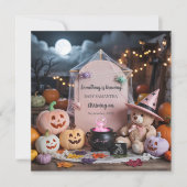 可愛不気味い女の子ハロウィーン妊娠発表 招待状 (正面)