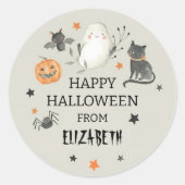 可愛不気味い幽霊キャットパンプキンハロウィーン ラウンドシール (正面)