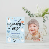 可愛不気味い幽霊ハロウィーン写真1歳の誕生日 招待状 (スタンド正面)