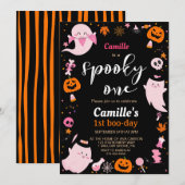 可愛不気味い幽霊ハロウィーン誕生日パーティー 招待状 (正面/裏面)
