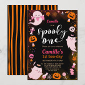 可愛不気味い幽霊ハロウィーン誕生日パーティー 招待状 (正面/裏面)