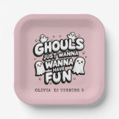 可愛不気味い幽霊ハロウィーン誕生日ピンク ペーパープレート (正面)