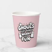 可愛不気味い幽霊ハロウィーン誕生日ピンク 紙コップ (裏面)