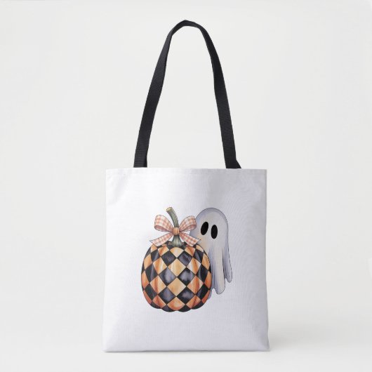 可愛不気味い幽霊ピークハロウィーンTシャツ、チェクレア トートバッグ (正面)