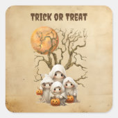 可愛不気味い幽霊ファミリートリックまたはトリート スクエアシール (正面)