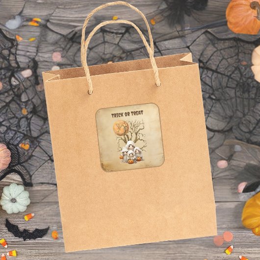 可愛不気味い幽霊ファミリートリックまたはトリート スクエアシール