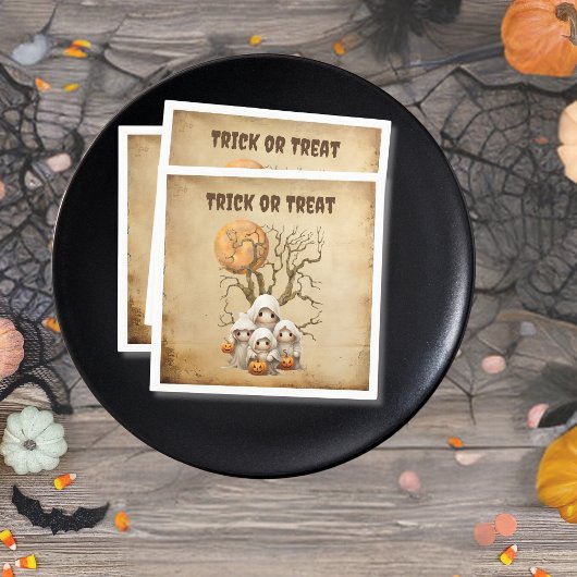 可愛不気味い幽霊ファミリートリックまたはトリート スタンダードカクテルナプキン