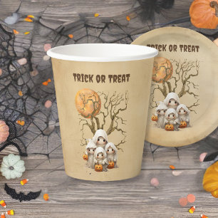 可愛不気味い幽霊ファミリートリックまたはトリート 紙コップ