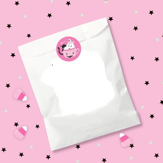 可愛不気味い幽霊黒猫ピンクハロウィンステッカー ラウンドシール