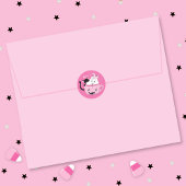 可愛不気味い幽霊黒猫ピンクハロウィンステッカー ラウンドシール