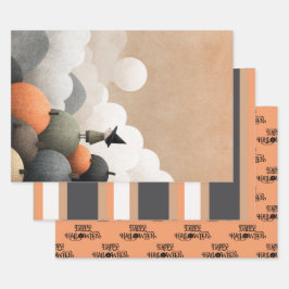 可愛不気味い水彩画ハロウィーン ラッピングペーパーシート