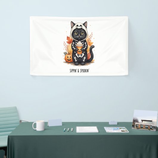 可愛不気味い猫ハロウィン 横断幕 (トレードショー)
