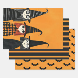 可愛不気味い魔女がオレンジと黒ハロウィーンを焼いた ラッピングペーパーシート