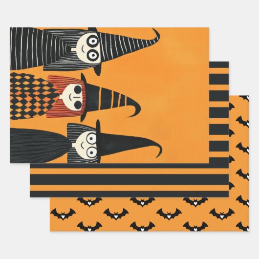 可愛不気味い魔女がオレンジと黒ハロウィーンを焼いた ラッピングペーパーシート (セット)