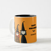可愛不気味い魔女と家族の名前ハッピーハローウィン ツートーンマグカップ (正面左)