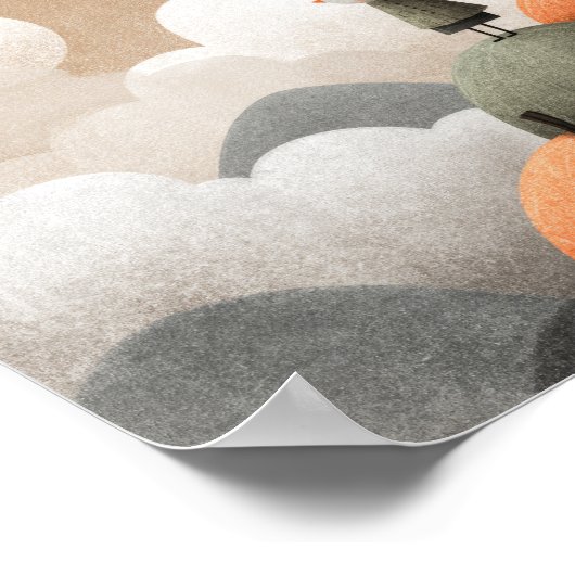 可愛不気味い魔女の水色ハロウィーン子供部屋 ポスター (角)