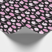 可愛不気味い黒とピンクのハロウィンパターン ラッピングペーパー (角)