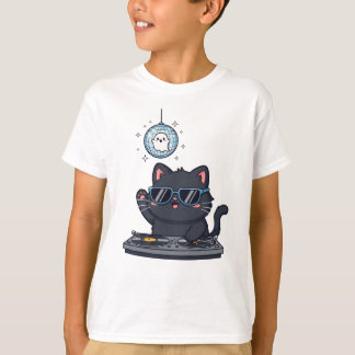 可愛不気味い黒猫とDJ Meowgic Tシャツ