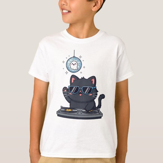 可愛不気味い黒猫とDJ Meowgic Tシャツ (正面)