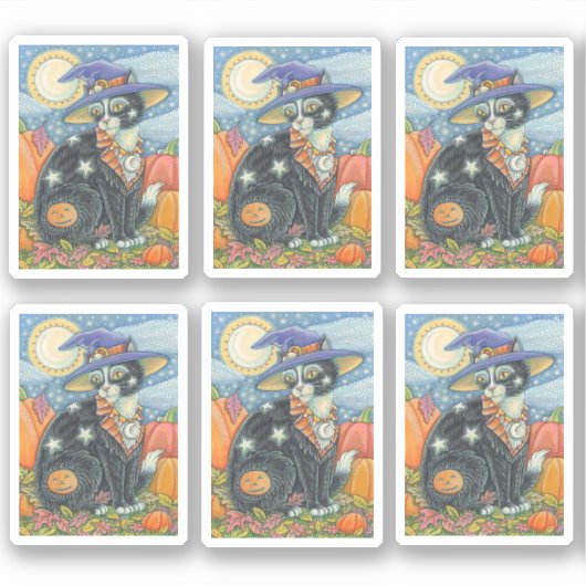 可愛不気味い黒猫ウィッチハロウィーン魔法子猫 シール (正面)
