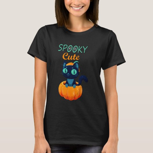 可愛不気味い黒猫ハロウィーンカボチャ子猫 Tシャツ (正面)
