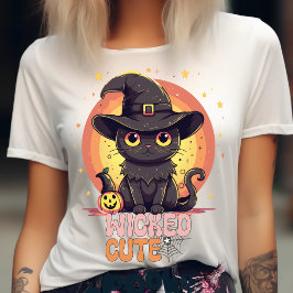 可愛不気味い黒猫ハロウィーン秋かぼちゃ Tシャツ
