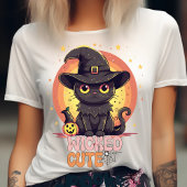 可愛不気味い黒猫ハロウィーン秋かぼちゃ Tシャツ