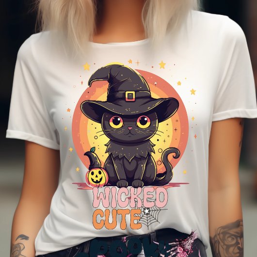 可愛不気味い黒猫ハロウィーン秋かぼちゃ Tシャツ