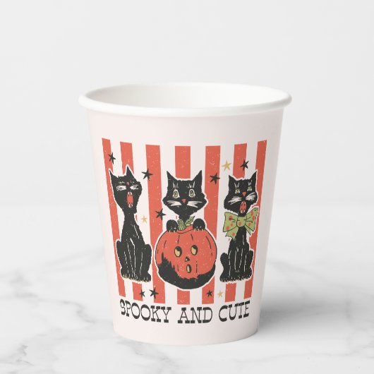 可愛不気味い – 黒猫とカボチャ 紙コップ (正面)