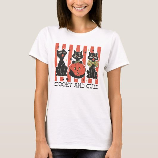 可愛不気味い – 黒猫とカボチャ Tシャツ (正面)