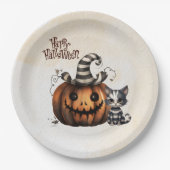 可愛不気味らしいハロウィーンブラックn'ホワイトキットン ペーパープレート (正面)