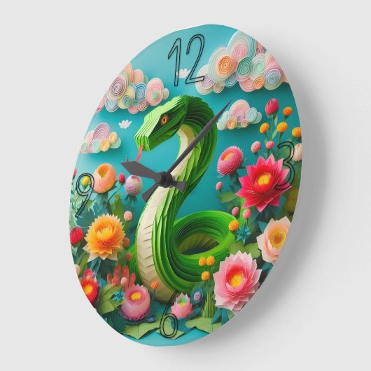 可愛中国のい新年の蛇折り紙WC3 ラージ壁時計 (傾斜)