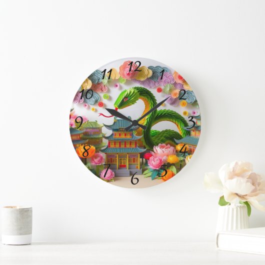 可愛中国のい新年の蛇折り紙WC7 ラージ壁時計 (ホーム)