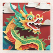 可愛中国のい新年ドラゴン〔占星術の〕十二宮図誕生日GlSC1 ガラスコースター (正面)