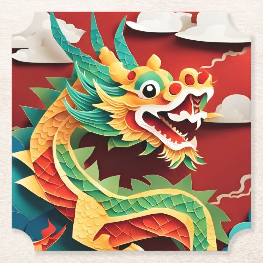 可愛中国のい新年ドラゴン〔占星術の〕十二宮図誕生日PapC1 ペーパーコースター (正面)