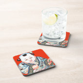 可愛中国のい笑い幸運の仏像を赤で コースター (右側)