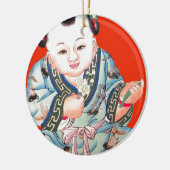 可愛中国のい笑い幸運の仏像を赤で セラミックオーナメント (左)