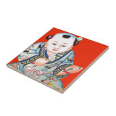 可愛中国のい笑い幸運の仏像を赤で タイル (側面)