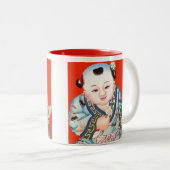 可愛中国のい笑い幸運の仏像を赤で ツートーンマグカップ (正面右)