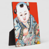 可愛中国のい笑い幸運の仏像を赤で フォトプラーク (側面)