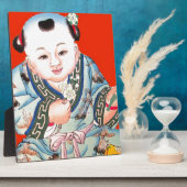 可愛中国のい笑い幸運の仏像を赤で フォトプラーク (側面)
