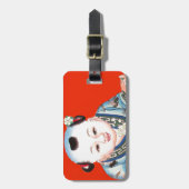 可愛中国のい笑い幸運の仏像を赤で ラゲッジタグ (正面縦)