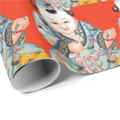 可愛中国のい笑い幸運の仏像を赤で ラッピングペーパー (ロールコーナー)