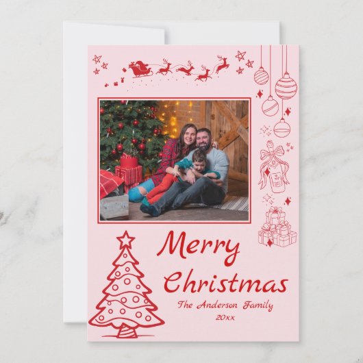 可愛予測できないドードルカスタムクリスマスの二枚ピンク シーズンカード (正面)