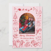 可愛予測できないドードルカスタムクリスマス写真おもしろいピンク シーズンカード (正面)